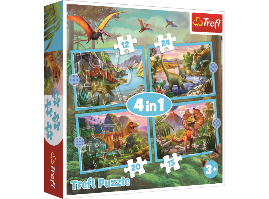 TREFL Puzzle Jedineční dinosaury 4v1 (12,15,20,24 dielikov)