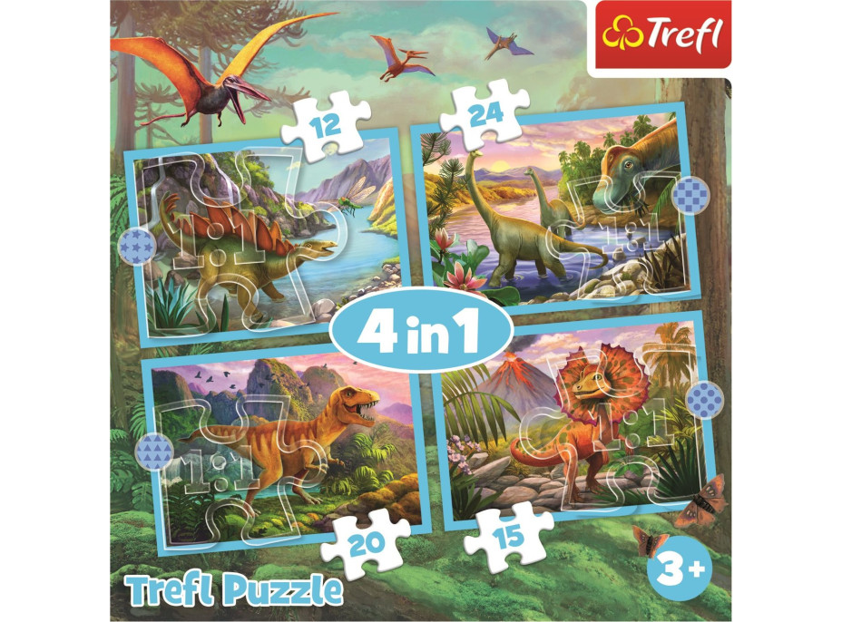 TREFL Puzzle Jedineční dinosaury 4v1 (12,15,20,24 dielikov)