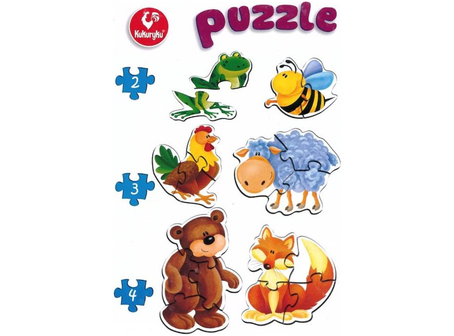 KUKURYKU Baby puzzle Zvieratká 6v1 (2-4 dieliky)