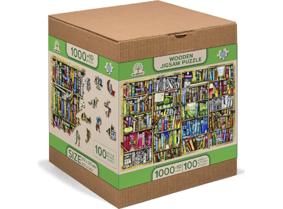 WOODEN CITY Drevené puzzle Knižnica 2v1, 1010 dielikov EKO