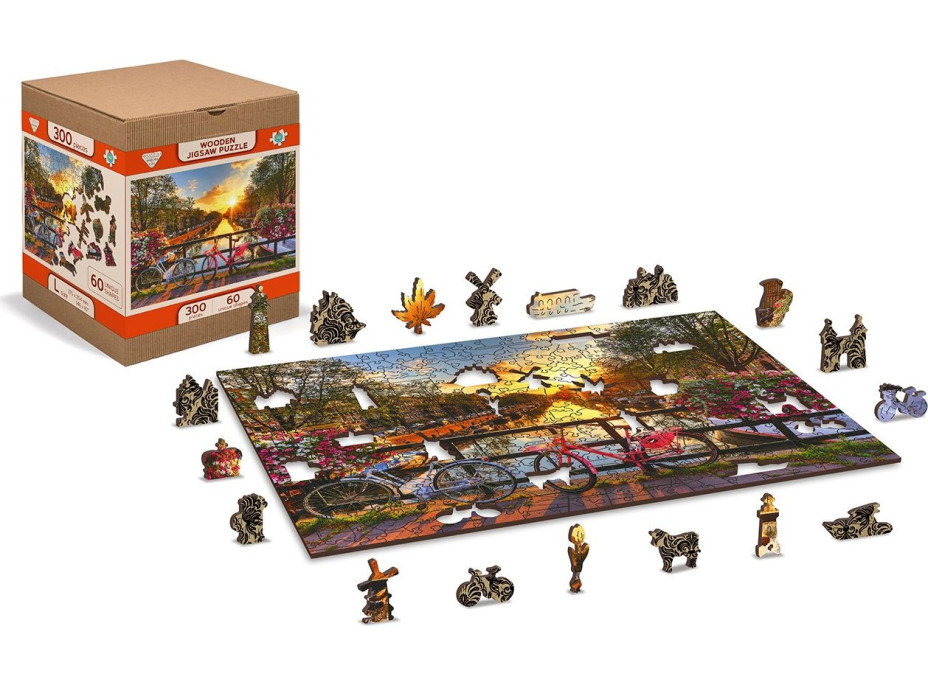 WOODEN CITY Drevené puzzle Kolesá v Amsterdame 2v1, 150 dielikov EKO