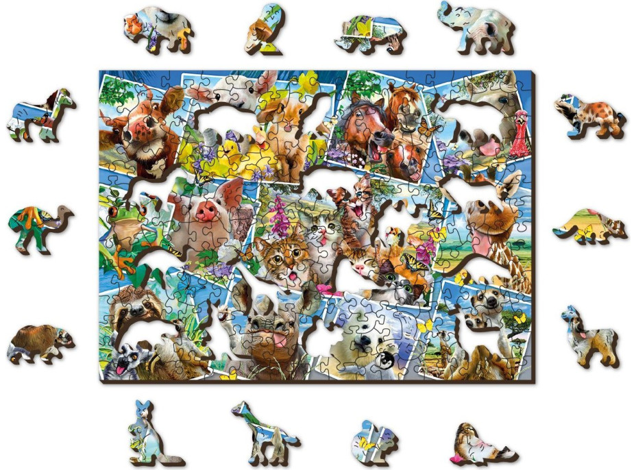 WOODEN CITY Drevené puzzle Zvieracie pohľadnice 2v1, 505 dielikov EKO