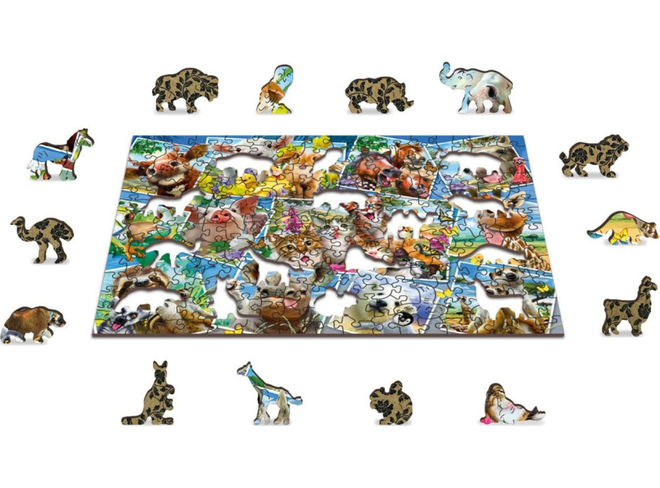 WOODEN CITY Drevené puzzle Zvieracie pohľadnice 2v1, 505 dielikov EKO