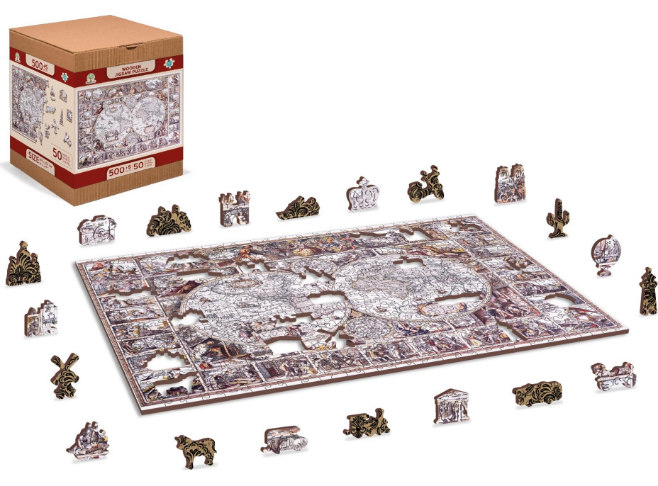 WOODEN CITY Drevené puzzle Mapa doby objavov 2v1, 505 dielikov EKO