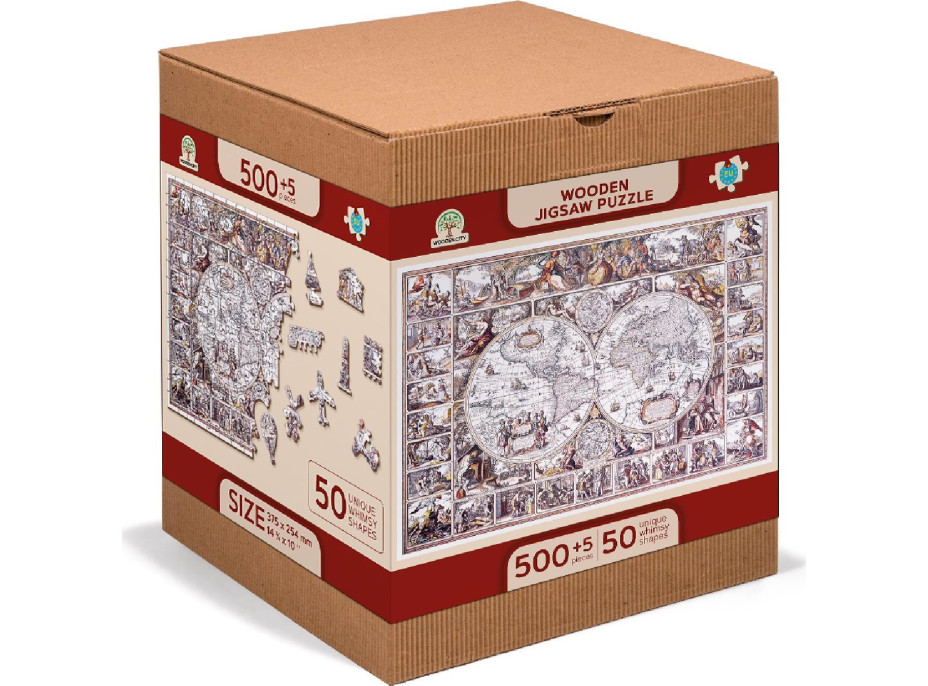 WOODEN CITY Drevené puzzle Mapa doby objavov 2v1, 505 dielikov EKO