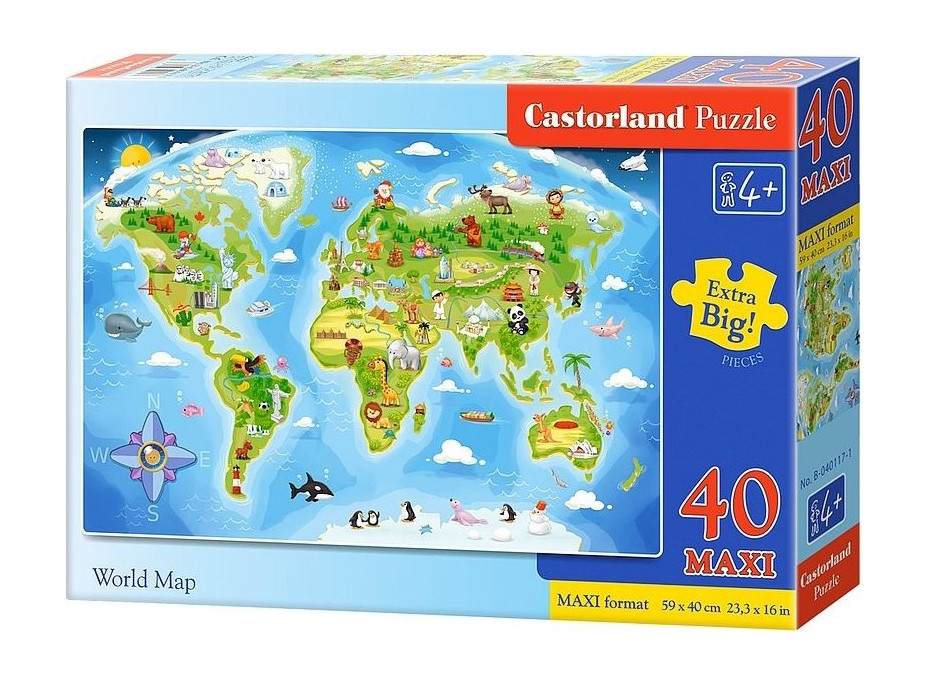 CASTORLAND Puzzle Obrázková mapa sveta MAXI 40 dielikov