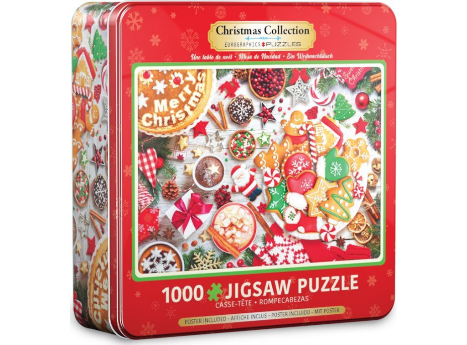 EUROGRAPHICS Puzzle v plechovej krabičke Vianočný stôl 1000 dielikov