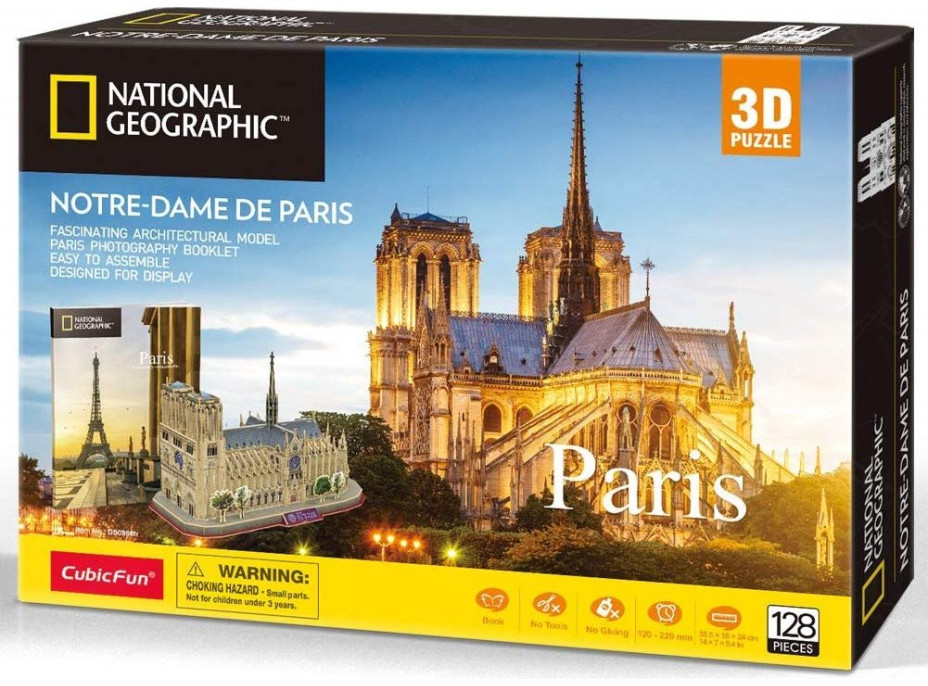 CUBICFUN 3D puzzle National Geographic: Katedrála Notre-Dame 128 dielikov