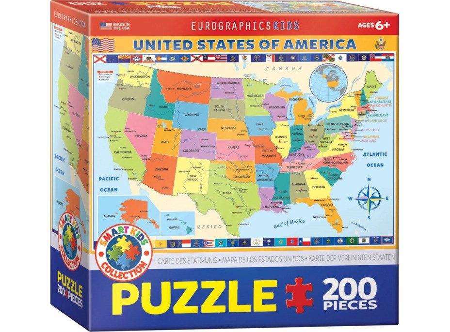 EUROGRAPHICS Puzzle Mapa Spojených štátov Amerických 200 dielikov