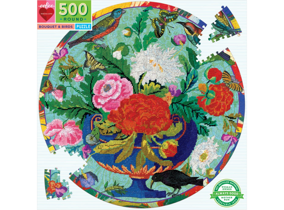 EEBOO Okrúhle puzzle Kvety a vtáčiky 500 dielikov