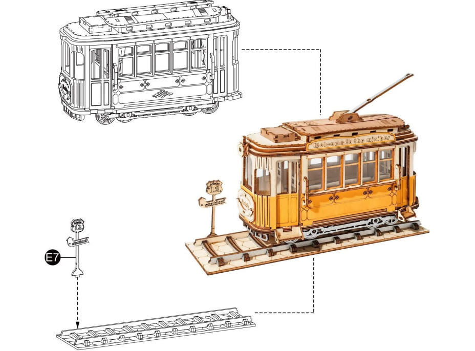 ROBOTIME Rolife 3D drevené puzzle Električka 145 dielikov