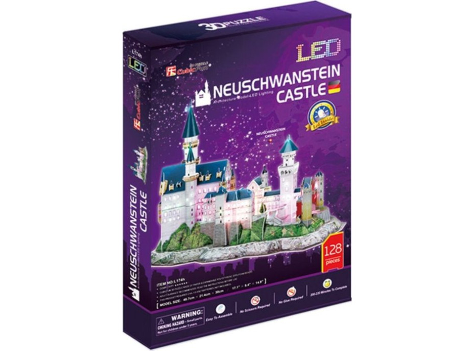 CUBICFUN Svietiace 3D puzzle Zámok Neuschwanstein 128 dielikov