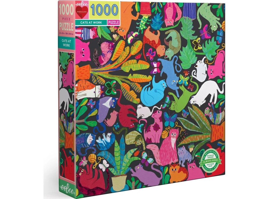 EEBOO Štvorcové puzzle Mačky v práci 1000 dielikov