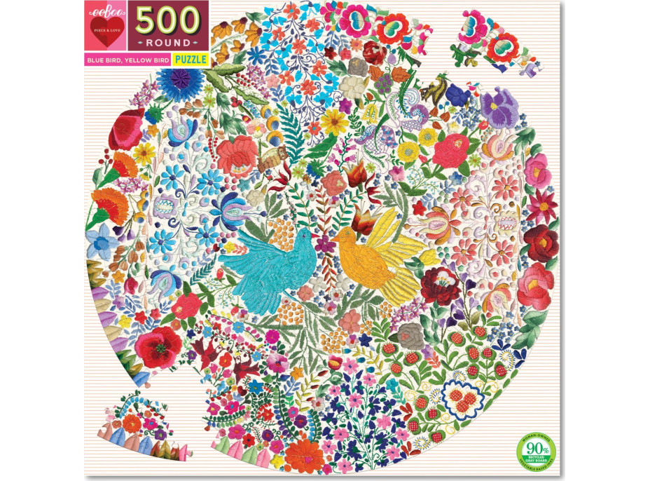 EEBOO Okrúhle puzzle Modrý a žltý vtáčik 500 dielikov