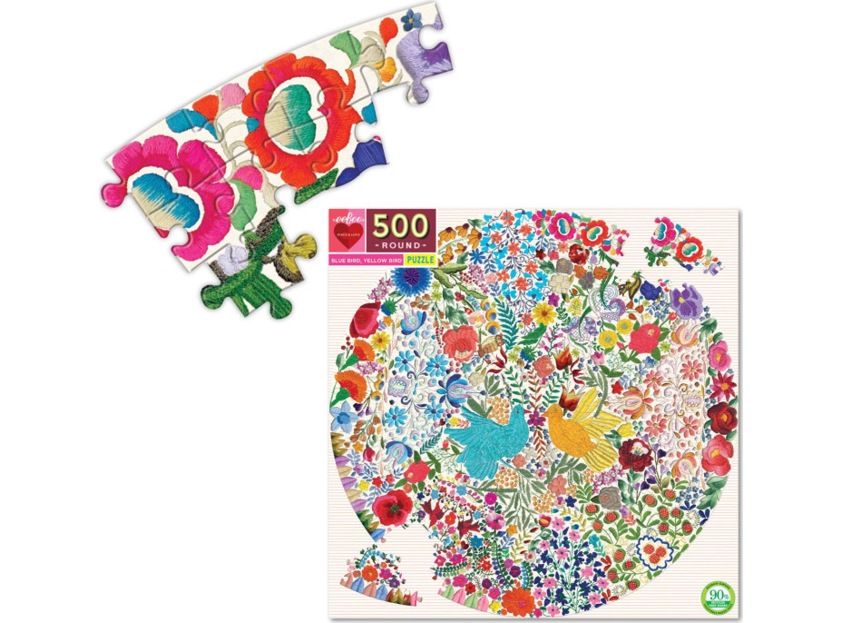 EEBOO Okrúhle puzzle Modrý a žltý vtáčik 500 dielikov