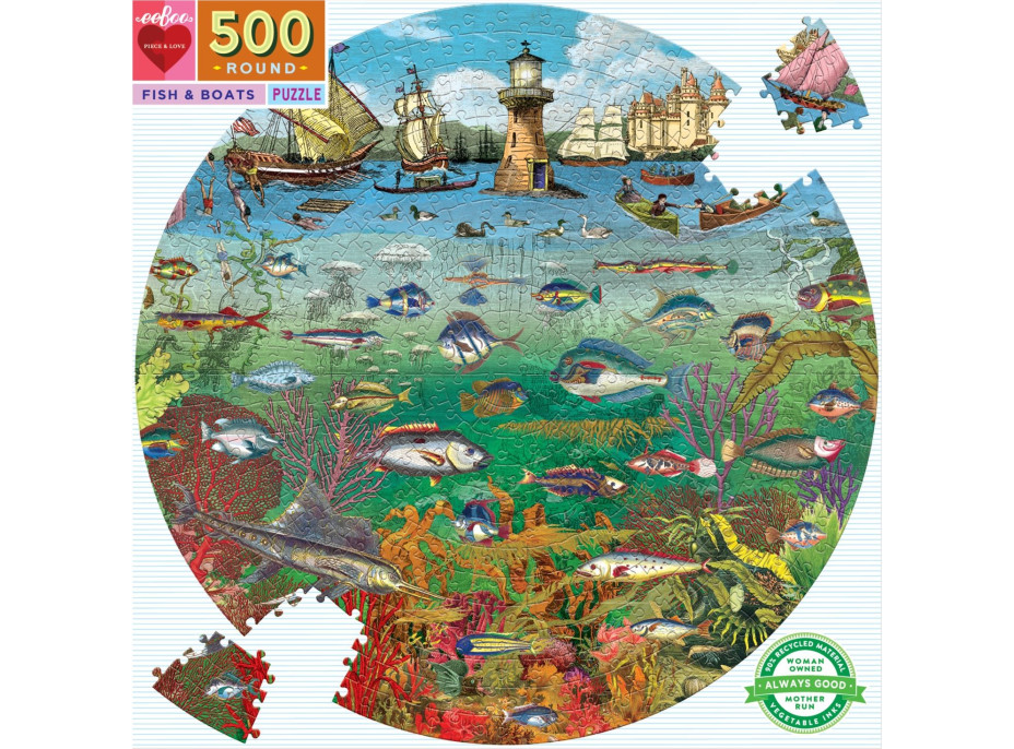 EEBOO Okrúhle puzzle Rybky a lode 500 dielikov