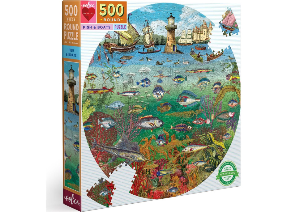 EEBOO Okrúhle puzzle Rybky a lode 500 dielikov