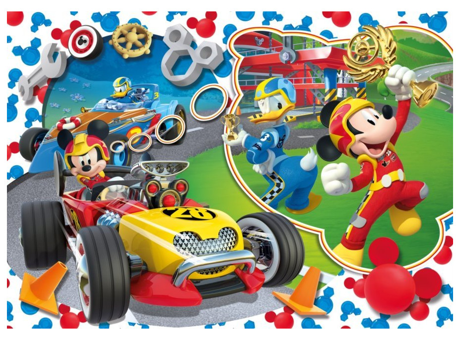 CLEMENTONI Puzzle Mickey Mouse: Na závodnom okruhu MAXI 104 dielikov