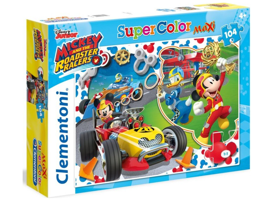 CLEMENTONI Puzzle Mickey Mouse: Na závodnom okruhu MAXI 104 dielikov