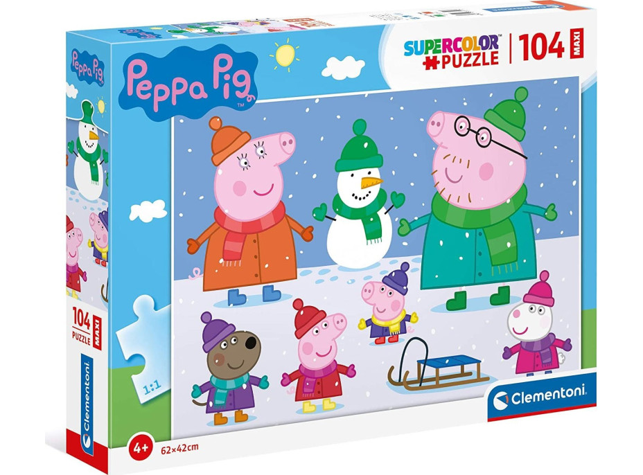 CLEMENTONI Puzzle Prasiatko Peppa: Zima MAXI 104 dielikov