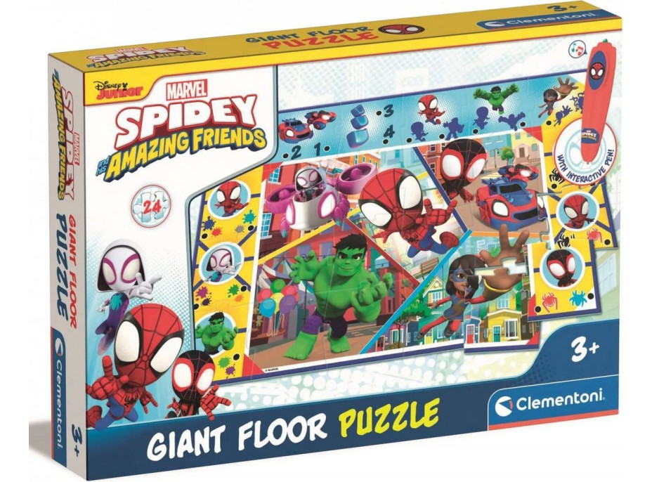 CLEMENTONI Podlahové puzzle s interaktívnym perom Spidey a jeho úžasní priatelia 24 dielikov