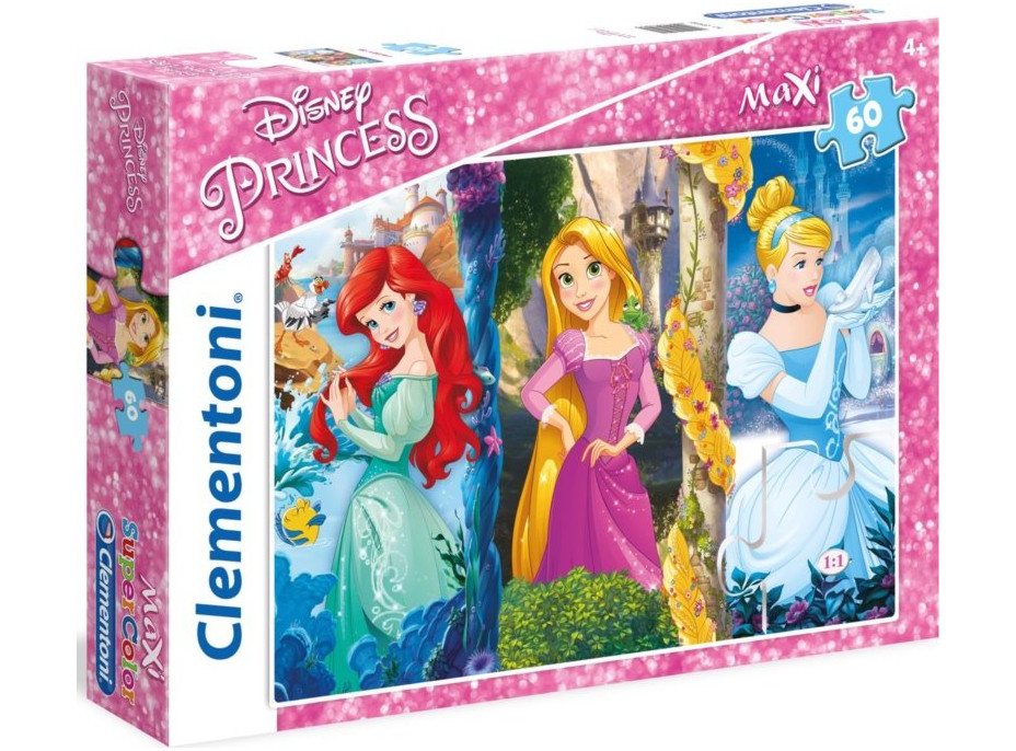 CLEMENTONI Puzzle Disney princeznej: Ariel, Locika a Popoluška MAXI 60 dielikov