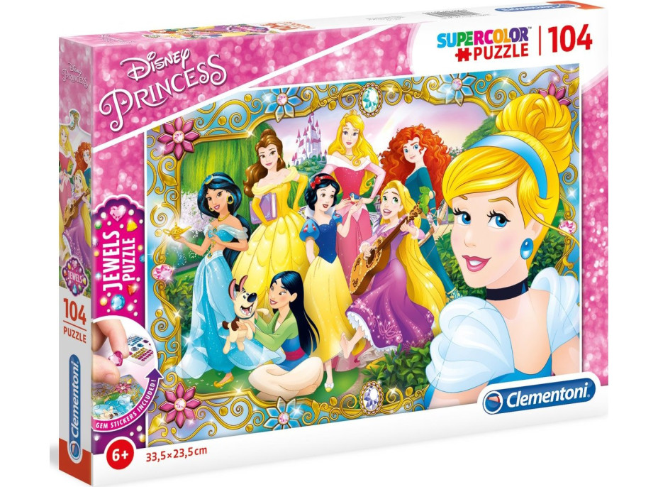 CLEMENTONI Puzzle s drahokamami Zábava s Disney princeznami 104 dielikov