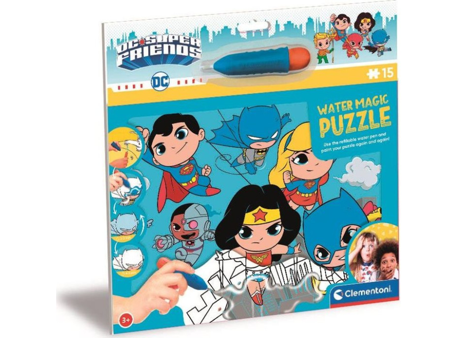 CLEMENTONI Puzzle s maľovaním vodou Water Magic: DC Super Friends 15 dielikov