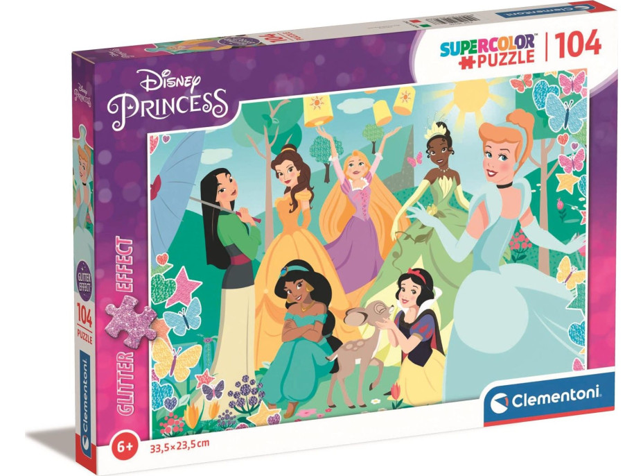 CLEMENTONI Trblietavé puzzle Disney princeznej v záhrade 104 dielikov