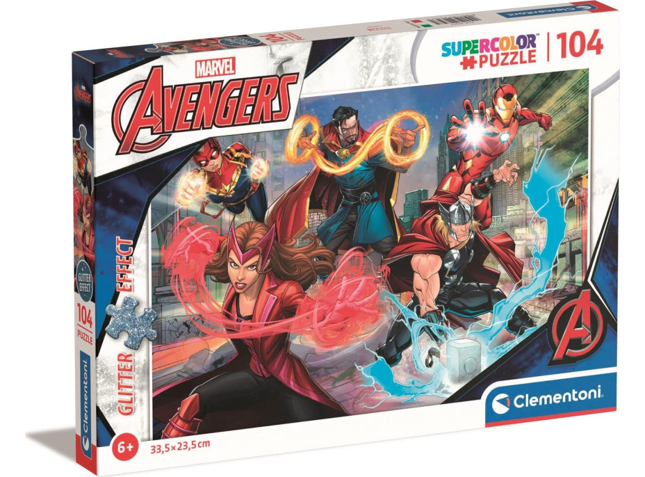 CLEMENTONI Trblietavé puzzle Marvel: Avengers 104 dielikov