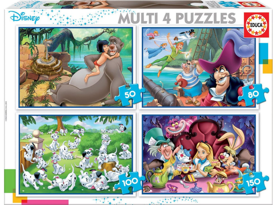 EDUCA Puzzle Disney rozprávky 4v1 (50,80,100,150 dielikov)