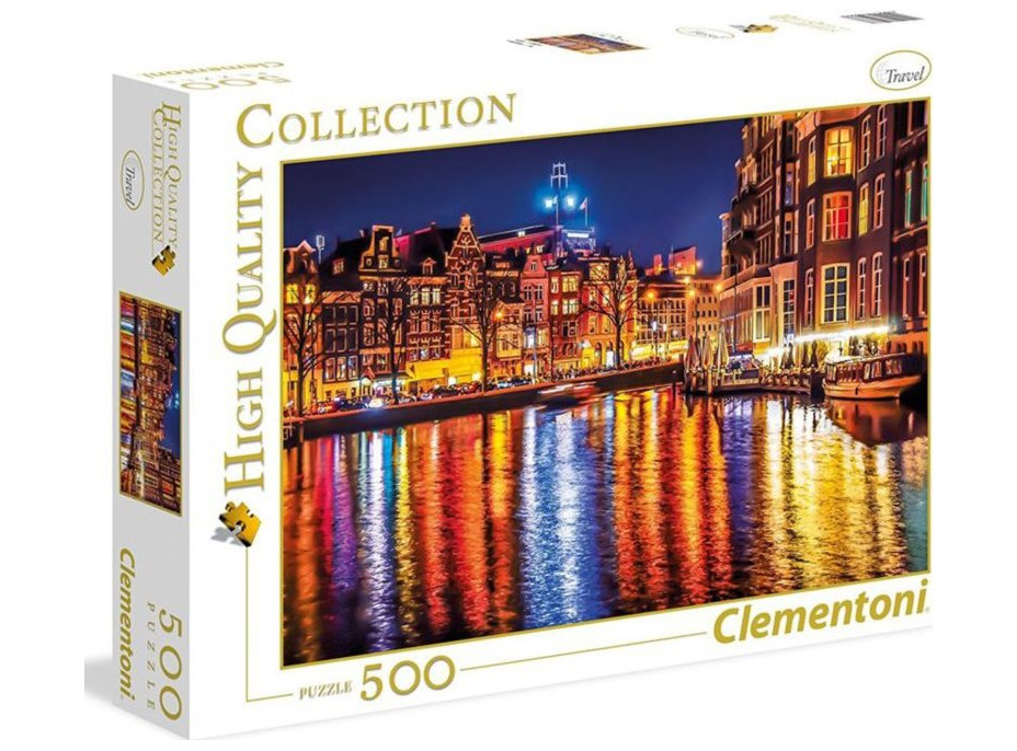 CLEMENTONI Puzzle Nočný Amsterdam, Holandsko 500 dielikov