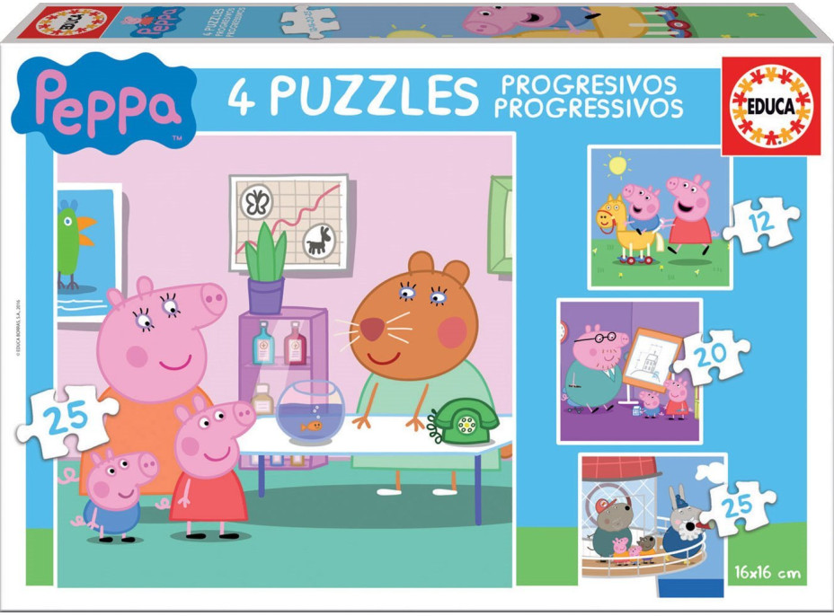 EDUCA Puzzle Prasiatko Peppa 4v1 (12,16,20,25 dielikov)