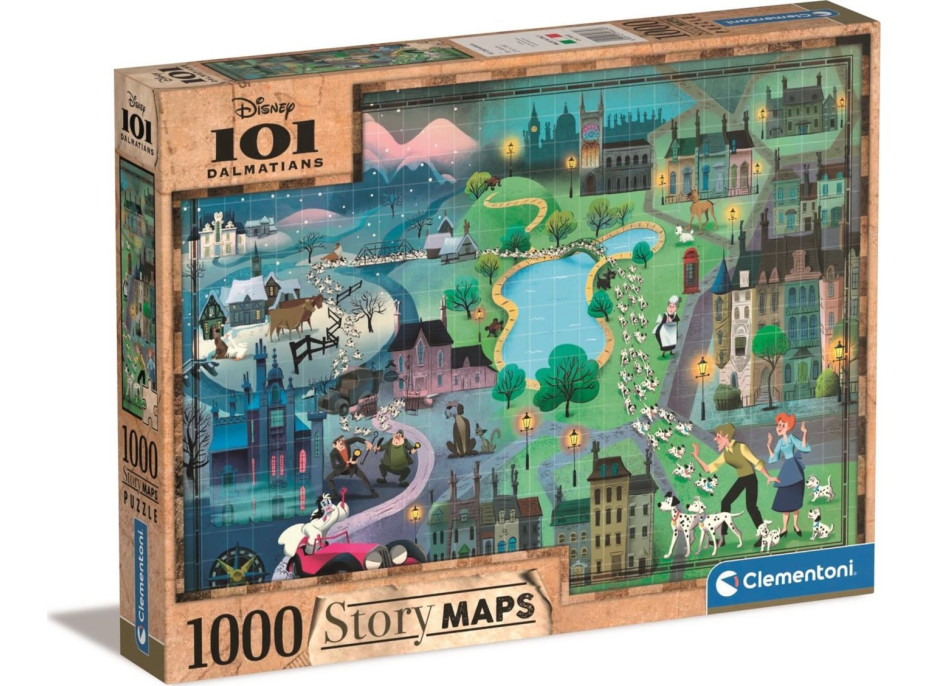 CLEMENTONI Puzzle Story Maps: 101 dalmatíncov 1000 dielikov