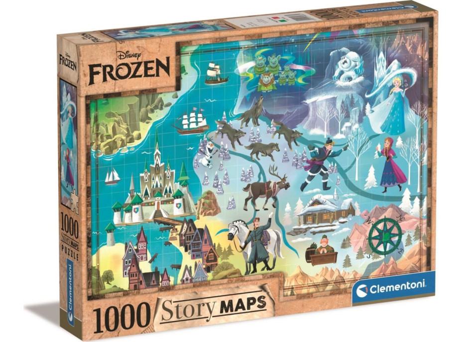 CLEMENTONI Puzzle Story Maps: Ľadové kráľovstvo 1000 dielikov