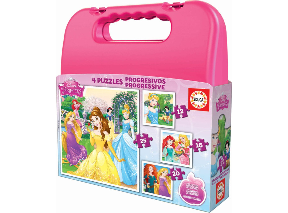 EDUCA Puzzle v kufríku Disney princeznej 4v1 (12,16,20,25 dielikov)