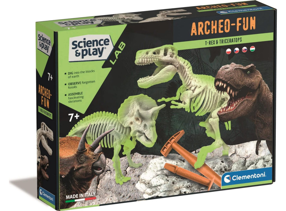 CLEMENTONI Science&Play ArcheoFun: T-Rex + Triceratops