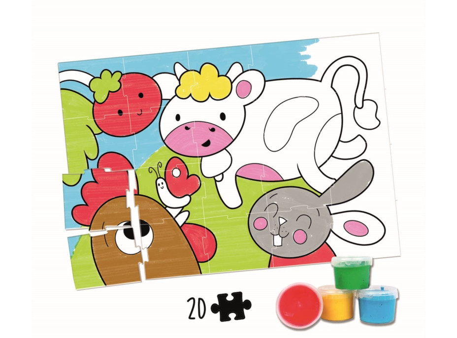 EDUCA Vyfarbovacie puzzle Zvieratká z farmy 20 dielikov s farbami
