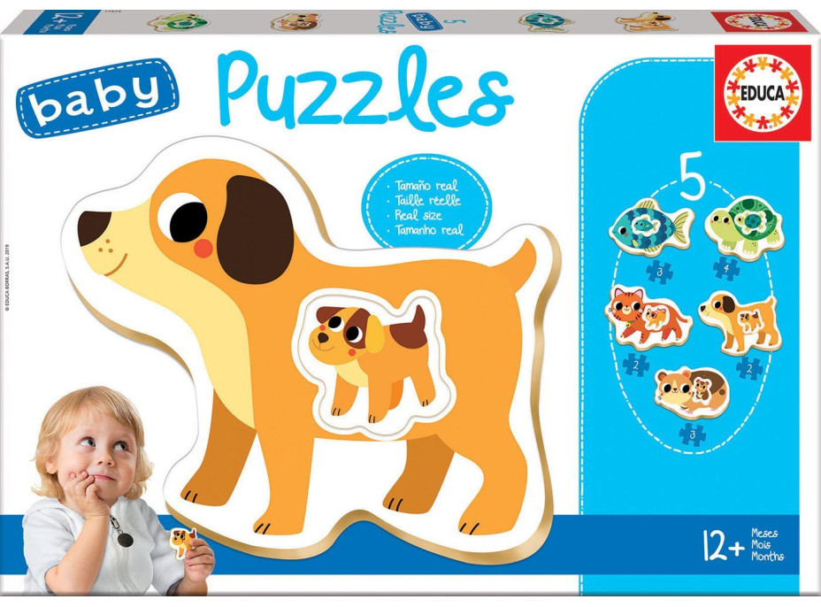 EDUCA Baby puzzle Domáci miláčikovia s mláďatami 5v1 (2-4 dieliky)