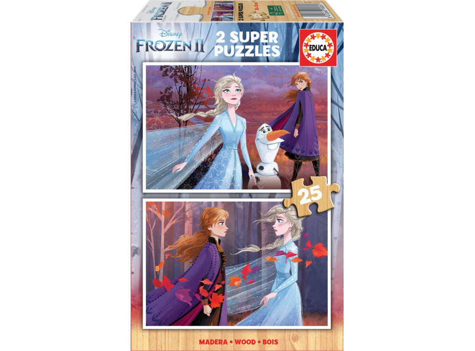 EDUCA Drevené puzzle Ľadové kráľovstvo 2, 2x25 dielikov