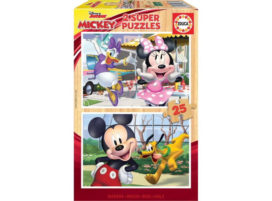 EDUCA Drevené puzzle Mickey a priatelia 2x25 dielikov