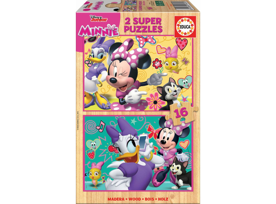 EDUCA Drevené puzzle Minnie a Daisy 2x16 dielikov