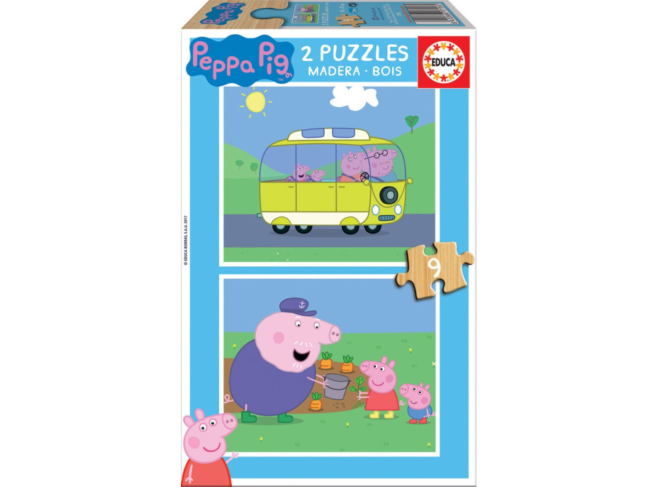 EDUCA Drevené puzzle Prasiatko Peppa 2x9 dielikov