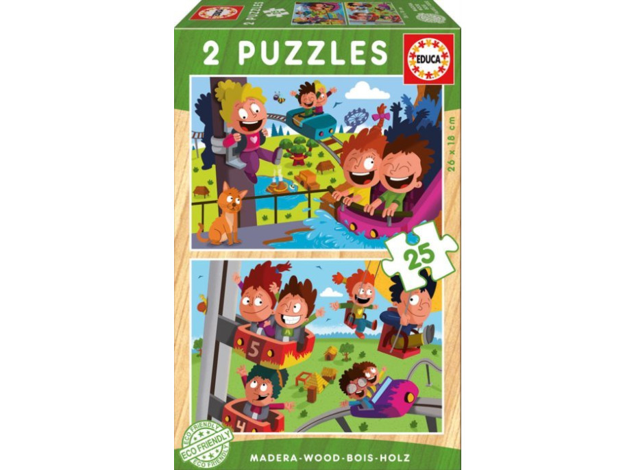 EDUCA Drevené puzzle V zábavnom parku 2x25 dielikov