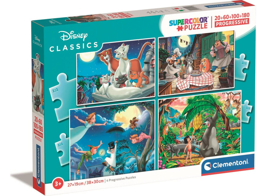 CLEMENTONI Puzzle Disney Classics 4v1 (20+60+100+180 dielikov)