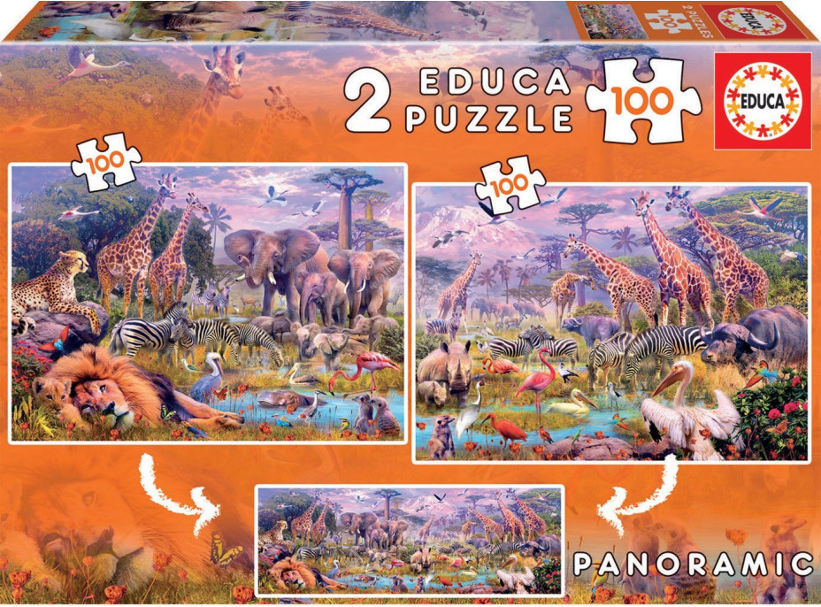 EDUCA Puzzle Panorama Divoké zvieratá 2x100 dielikov