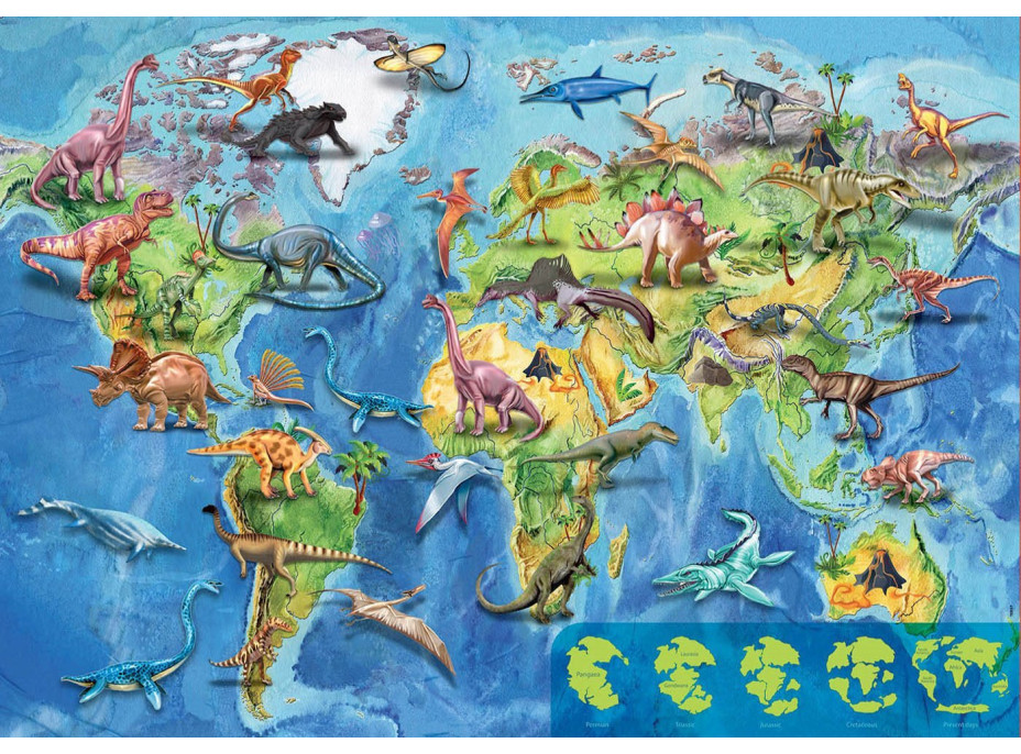 EDUCA Puzzle Mapa sveta s dinosaurami 150 dielikov