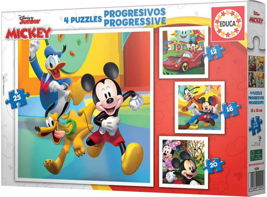 EDUCA Puzzle Mickey a priatelia 4v1 (12,16,20,25 dielikov)