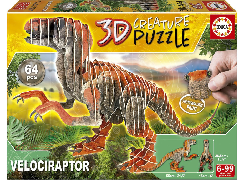 EDUCA 3D puzzle Velociraptor 64 dielikov