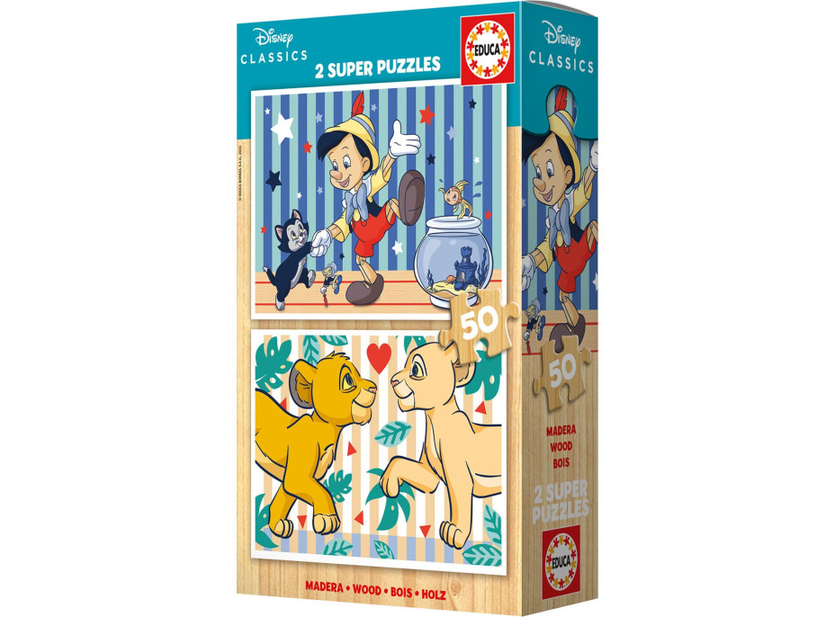 EDUCA Drevené puzzle Disney klasika 2x50 dielikov